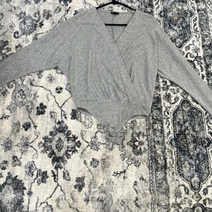 Express Gray V-Neck Sweater Wrap Style